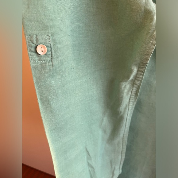 FabIndia Men’s Teal Blue Woven Linen Blend Nehru Kurta roll tab sleeves Sz 38 M - Picture 8 of 12